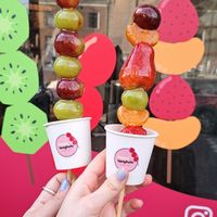 Grape and mixed fruit tanghulu at Bánh Mì Deli in Amsterdam