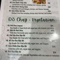 veg section of menu at Pho Haven in Orlando