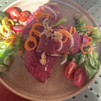 Red beet hummus plate  at Wild&Wood in Wiesbaden