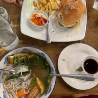Pho and burger  at Ken Vegetarian and Coffee in Hoi An