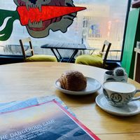 Oat flat white & vegan pain au chocolat   at Tiger Eats Carrot in Brighton