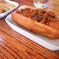 Veg dog with vegan chili at Franktuary in Pittsburgh