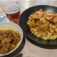 Couscous dinner with a side of the onion/raisin garnish at Cousbox in Lyon