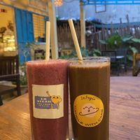 Chocolate and banana smoothie not on menu but staff made for me anyway  at Chickpea Eatery Thuan Chay in Hoi An