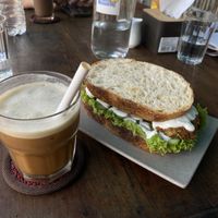 cappuccino and falafel sandwich   at Chickpea Eatery Thuan Chay in Hoi An