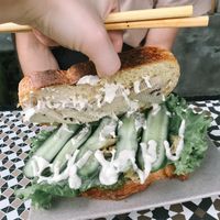 Vegan cheese sandwich with pesto  at Chickpea Eatery Thuan Chay in Hoi An