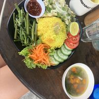 Vegan chicken rice and golden milk   at Chickpea Eatery Thuan Chay in Hoi An