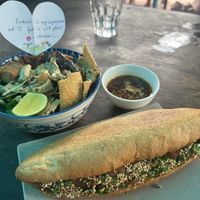 Tempeh Banh Mi and Cao Lău  at Chickpea Eatery Thuan Chay in Hoi An