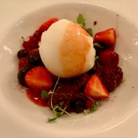 Lemon sorbet and frozen berries at The Ivy in Glasgow