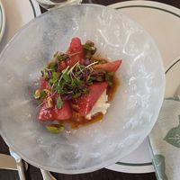 Watermelon and tomato salad for starter at The Ivy in Glasgow