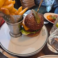 Plant based cheeseburger and fries at The Ivy in Glasgow