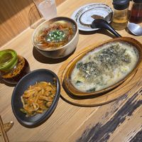 Kimchi yam, noodle soup, vegan gratin  at Chimaki in Tokyo