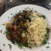 Only one Vegan option but it is really good! It is a giant portion and the soup is tasty as well at Essência in Chaves