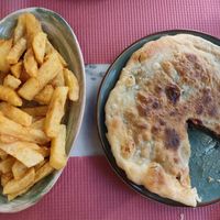 Mushroom and pepper pie and french fries at EPIKERO in Ioannina