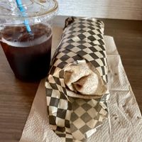 Breakfast burrito and cold brew  at Strictly Organic in Bend