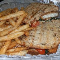 The plant-based breaded chick'n panini at Nappi's Nook  in Nesconset