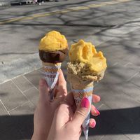 Chocolate-mango & pistachio-passion fruit  at Gelateria La Miraje in Parma