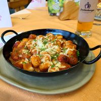 Süßkartoffelgnocchi mit veganem Mozzarella at Hotel Styrolerhof in Steeg