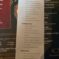 Menu card at 't Zusje in Weert