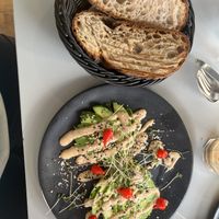 Sourdough without butter and avocado with vegan goma-mayo (I put these together).  at Social Brew in Copenhagen