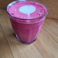 Beetroot Latte with oat milk at Social Brew in Copenhagen