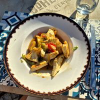 Plat typique portugais au poisson mais revisité avec tofu at Vila Adentro in Faro