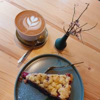 Cherry pie & capuccino at drei&zwanzig in Karlsruhe