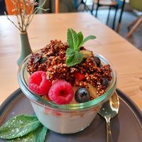 Yoghurt with fruits & homemade muesli at drei&zwanzig in Karlsruhe