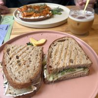 Sandwich with camembert and pear (in the background with carrot laxx and dill)  at drei&zwanzig in Karlsruhe