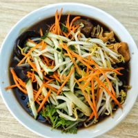 Unconventional Lor Mee with lots of carrot, cucumber, bean sprouts, mushroom, king oyster mushroom, tofu etc, generous portion, very flavourful, recommended. at The Good Food Life in Central Singapore