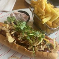 Vegan chilli hotdog   at Lake View Garden Bar in Bowness-on-windermere