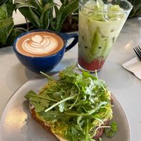 Strawberry matcha latte, Santiago latte, avocado toast   at Voyager Craft Coffee - Stevens Creek Blvd in Santa Clara