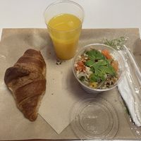 Croissant Vegano with orange juice and mini food cereali vedure  at MXP - Juice Bar in Orio Al Serio