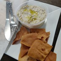 Baba Ghanouj with pita and chips at Lazeez in Allentown
