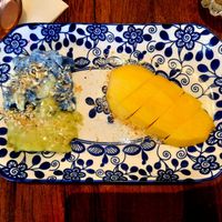 Mango sticky rice (yeah, the rice is blue and green, no, I don't know why) at Plants of Roselyn in South East London