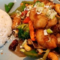 "Chicken" and vegetable stir fry at Plants of Roselyn in South East London