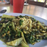 Coconut curry with lentil dahl.  Kahumana cooler tea is amazing! at Kahumana Organic Farm and Cafe in Waianae