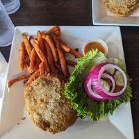 Chicken sandwich with sweet potato fries at C Level Grill in Panama City Beach