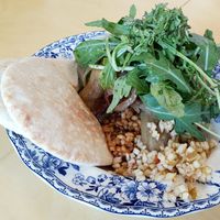 Roasted Eggplant with Cream Barley Lentils at Rooted 루티드 in Seoul