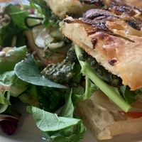 Grilled Focaccia sandwich with pesto. Fresh, crispy, yummie!  at Rooted 루티드 in Seoul