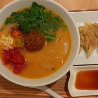 Vegan Cheese, Coriander, Tomato Tan tan noodles at T's Tantan - Tokyo JR Station in Tokyo