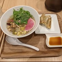 Japanese Yuzu Ramen with Konnyaku Noodles and Gyoza off of the set menu (was 1,400 yen) at T's Tantan - Tokyo JR Station in Tokyo