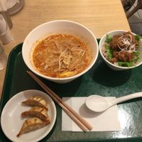 shiro tantan with dumpling and fried soy meat bowl  at T's Tantan - Tokyo JR Station in Tokyo