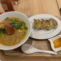 Golden Sesame Tantan Bowl + Gyoza, ¥1,700  at T's Tantan - Tokyo JR Station in Tokyo