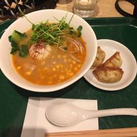 Miso ramen ¥990 Vege Dumplings ¥250 at T's Tantan - Tokyo JR Station in Tokyo