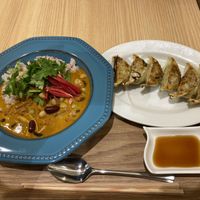Massaman curry and gyoza  #Veganuary at T's Tantan - Tokyo JR Station in Tokyo