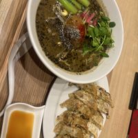 Black sesame ramen & gyoza   at T's Tantan - Tokyo JR Station in Tokyo
