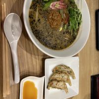 Black sesame tantan and gyoza side  at T's Tantan - Tokyo JR Station in Tokyo