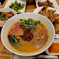 Golden Sesame Ramen, Gyoza, and Soy meat on rice at T's Tantan - Tokyo JR Station in Tokyo