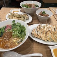 Golden Sesame set with gyoza (plus one additional soy meat bowl)  at T's Tantan - Tokyo JR Station in Tokyo